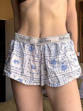 Hollister White Sleep Shorts with Blue Bandana Print